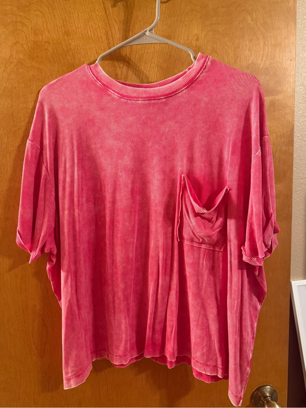 Zenana Women's Pink Ribbed Relaxed Pocket Tee